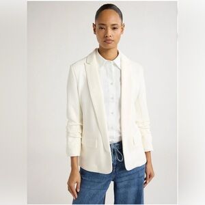 White Linen 3/4 Sleeve Linen Blazer by Scoop, Size XS